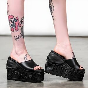 NEW Killstar Doom Platform Sliders Black Skull Goth Sandals Women's Size 9 *RARE